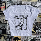 Bxoxo Gothic Punk Chic Aesthetic Women's Baby short sleeves Y2K sexy Slim vintage Harajuku Grunge Streetwear Hip Hop White Croped Tops